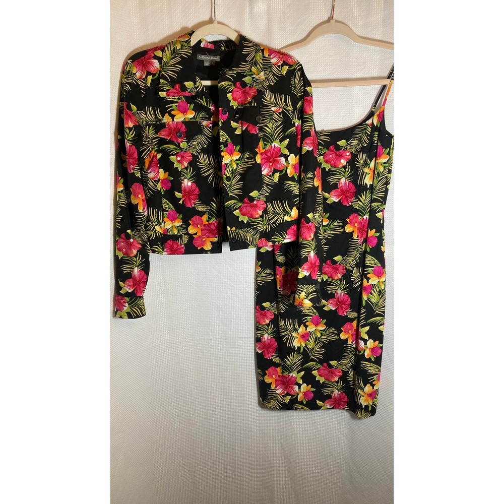 Vintage Kelly and Diane Beaded Tropical Floral Dress Jacket 2 Pc Set | Size 4